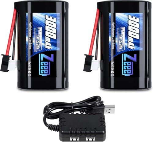 Zeee Li-ION Batterie 2S 3000mAh 7,4V avec Prise SM 2P, Batterie RC Rechargeable Compatible avec Les Voitures RC WPL MN, Bateaux RC, camions RC (2pcs)