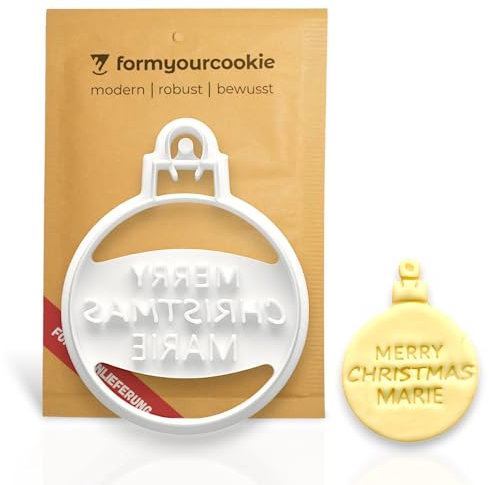 Personalisierte Weihnachts Ausstecher Merry Christmas ... Name personalisierbar Ausstecher Weihnachtskugel mit WUNSCH-Text Plätzchen Keksstempel Keksausstecher Geschenk Nikolaus FORMYOURCOOKIE