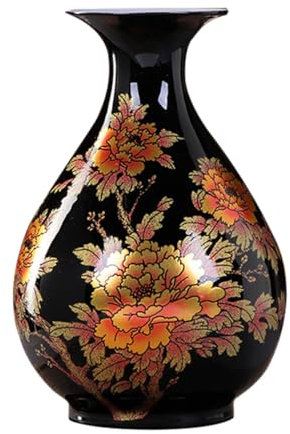 Ayuduots Vase en Porcelaine Chinoise Noire, Vase Rose Pastel Brillant fabriqué à la Main en céramique Chinoise Traditionnelle, Vase en Cristal émaillé