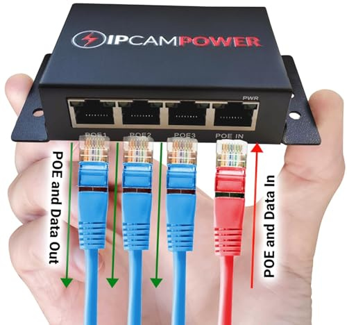 POE Powered 3 Port Switch & Network Cat5 Cat6 Midspan Cable Range Extender Pass Through Repeater for IP Cameras - Gigabit 10/100/1000