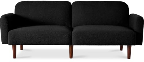 Best Choice Products 77 Mid Century Modern Boucle Loveseat Sofa, Couch, Convertible Sofa Sleeper Bed w/Real Wood, Removable Armrest - Midnight Black