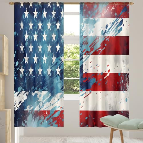 Mexpekil Voile-Vorhänge mit amerikanischer USA-Flagge, halbtransparent, für Wohnzimmer, Schlafzimmer, Küche, 140 cm breit, 2 Paneele