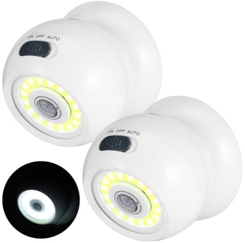UNISOPH 2 Pack Motion Sensor PIR Light, 360° Adjustable COB Spotlight with Motion Sensor, Battery Operated PIR Sensor Security Light for Indoor/Outdoor Use, Stairways, Hallways, Garages and Entryways