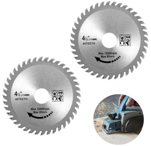 4.5 Circular Saw Blades (2 Pack) – 40T Carbide Blades for Woodworking – 115mm Precision Cutting Discs – Angle Grinder Wood Cutting Discs Fits Most Angle Grinder Accessories