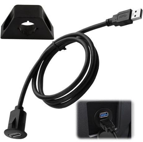 Pannello di Montaggio a Filo Con Cavo USB da 1 m, Raccordo Di Presa USB Dell'automobile, 10Gbps 5V/2A Di Ricarica Rotonda USB Dashboard Socket, Per Auto, Barca, Moto, Nero