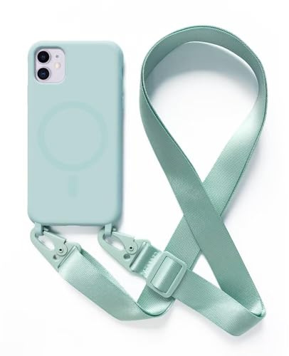 2NSPDRGNI Carga Inalámbrica Funda con Cuerda Compatible con iPhone 11,Ajustable Colgante Collar Correa de Cuello Cadena Cordón Case,Menta Verde