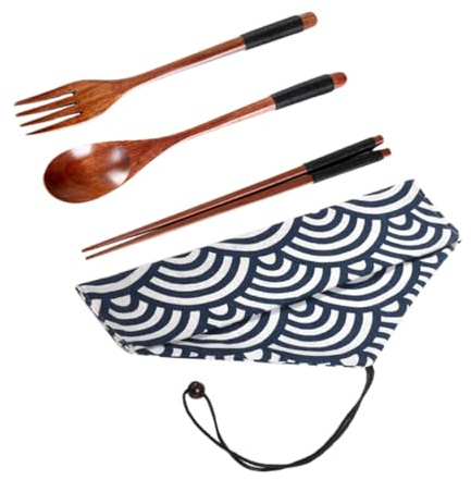 OUNONA Chopsticks Forks Set Japanese Style Wooden Portable Spoons Compact Case for Occasions