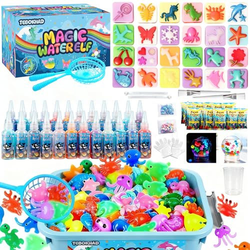 TEBOKHAD Aqua Gelz Set, 72 PCS Aquagel Kit, DIY Magic Water Elf Avec 24 Bouteilles De Gel Coloré Et 24 Formes, Gels Magiques 3D Créatifs Pour Enfants Garçons Et Filles 3+ Cadeau