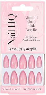 Nail HQ Acrylic Almond Blush Pink Press-On Nails – 24 Salon-Quality False Nails, Durable Thicker Press-Ons