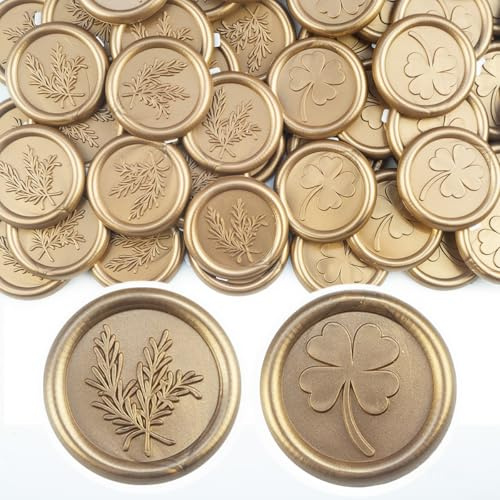 Tomgenrine 56 bronzefarbene Siegelaufkleber mit Rosmarin & Kleeblatt - selbstklebend für Hochzeitseinladungen, Weihnachten, Geschenke, Briefe, Party usw.