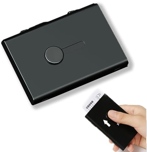 HSYTEK Visitenkartenetui aus Metall - Automatische Pop-ups Visitenkartenhalter, Visitenkarten Etuis für Aufbewahrung Ihrer Karten, Tragbar Kreditkartenetui für Büro Damen und Herren (grau 1)