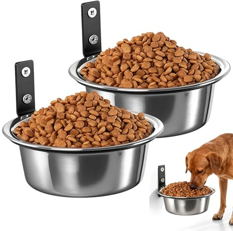 GOEDCH Hundenapf Wandmontage: 2 Stück Abnehmbar Edelstahl Futternapf für Hund, Faltbar Hängende Hundeschüssel Wandmontage, Erhöhter Hundenapf, für Haustierwandmontage Haustier, Katze (17.5 × 6cm)