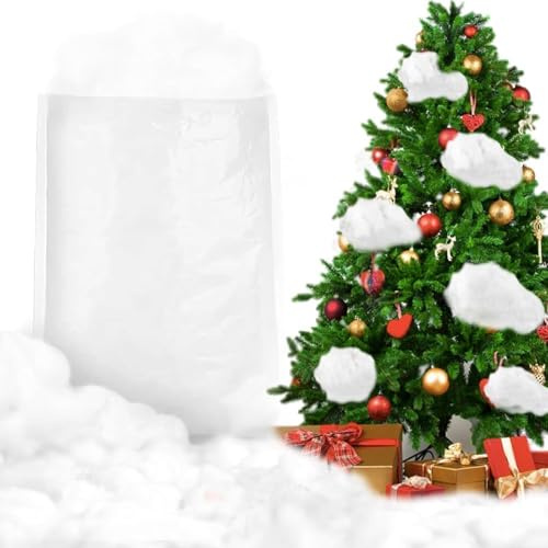 Kunstschnee Deko,Künstliche Weihnachtsdekoration,Kunstschnee Zum Basteln,Weiße Faser Deko Schnee,Flauschiger Baumwollschnee für Weihnachtsdorf,Deko Watte Schnee,Flauschig Schneewatte Deko