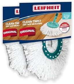 Leifheit Ersatzkopf Clean Twist Disc Mop, Mikrofaser 2er Set | Saugstarke, dünne Microfasern, für schnelle glänzende Bodenreinigung, nimmt Wasser und Schmutz zuverlässig auf