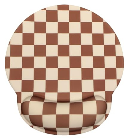 Ksriylm Cute Checkered Ergonomic Mouse Mat, Pain Relief Mouse Mat with Wrist Support,Comfort Non-Slip Mouse Pad with Memory Foam Rest & Smooth Surface for Home Office, Computer,Laptop, Brown
