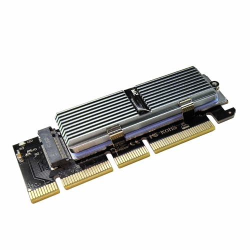 M.2 NVMe SSD to PCIe X16 Adapter Card, Silvery White Aluminum Heatsink, Fixed Spring Plate, Thermal Silicone Cooling Solution