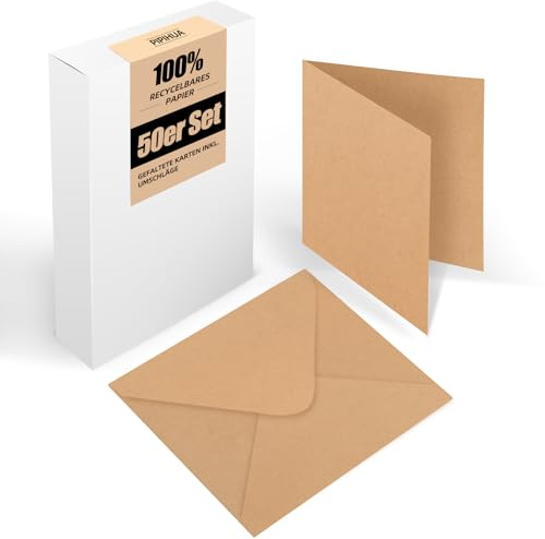 50er Set Quadratische Klappkarten Blanko mit Umschlag: Klapp-Karten zum Gestalten, Beschriften oder Bedrucken für Grußkarten, Hochzeitseinladungen, Postkarten und Handgemachte Karten - Braun