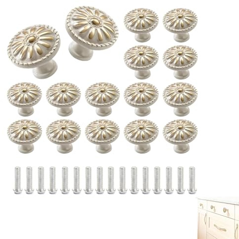 Sylkeov Möbelknöpfe Vintage, 16 Stück Schrankknöpfe Blumenmuster Runde Schubladenknöpfe, Türknauf Schrank, Hochwertige Kommodenknöpfe für Schränke, Kommoden und Schubladen, Elegante Knöpfe für Möbel