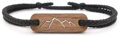 Herren Armband BERGE MST. Edition aus Walnussholz – minimalistisches Holz Armband mit Bergmotiv – Outdoor Schmuck für Wanderer & Bergliebhaber – handgefertigt in Deutschland – verstellbares Eco Band