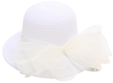 Chapeau d'église pour femmes Chapeau de soleil à large bord pour mariage Chapeau de paille de soleil pour femme, Blanc., taille unique