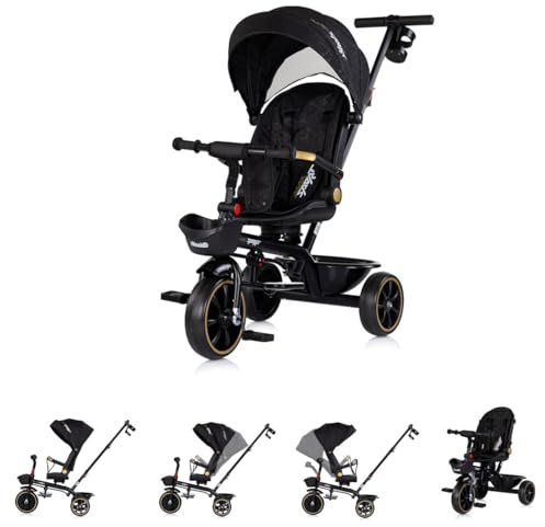 Chipolino Tricycle Max Sport 2 in 1, Dreirad, Becherhalter, Sitz umkehrbar, Korb schwarz Gemustert