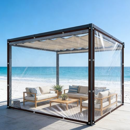 Lona Impermeable 120 x 240 cm con Ojales, Resistente a Los Rayos UV y Al Desgarro, Lámina de Invernadero Lona de Protección para Madera para Jardín, Piscina, Coche y Leña, Transparente