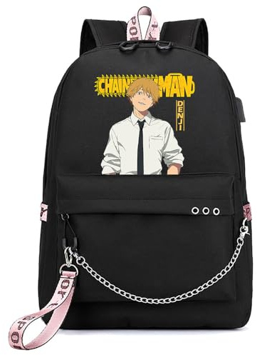 Huacaiyu Unisex Denji Merch Rucksack Cartoon Anime Pochita Reze Schulrucksack Haikyuu Anime Studenten Schulranzen Casual Laptop Rucksack für Manga Fans Cosplay Geschenk Schwarz