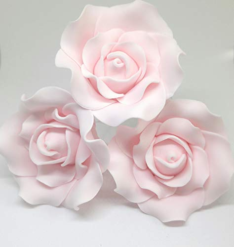 Rose di zucchero 6,3 cm x 3 fiore metallico decorazione torta topper (rosa)
