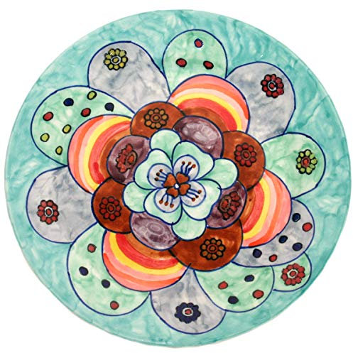 Gall&Zick Speiseteller Teller bunt bemalt Deko Geschirr Handbemalt Blue Flower Design (20,5cm Frühstücksteller)