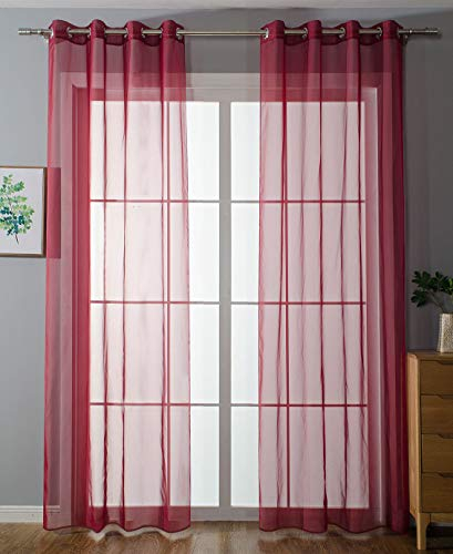 2er-Pack Ösen Gardinen Transparent Vorhang Set Wohnzimmer Voile Ösenvorhang Bleibandabschluß HxB 225x140 cm Bordeaux, 203322
