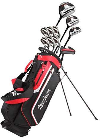 MacGregor Golf Mens CG3000 Steel Irons Graphite Woods 1 Longer Golf Clubs & Stand Bag Package Set, Mens Right Hand, Black/Red