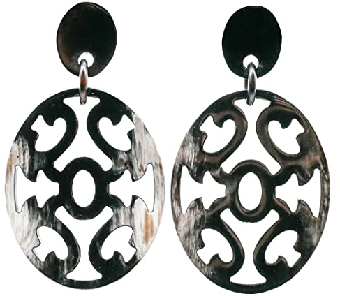 Feliss Damen Boho Ohrringe Ohrstecker hängend afrikanischer Schmuck aus 100% Horn. Große Ohrhänger in schwarz, kleines Geschenk. Hippie earrings aesthetic