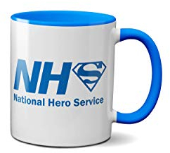 NHS National Hero Service Mug- Doctors Nurses Workers Presents Gifts Support Fun Ceramic Handle Idea Heavy Duty Handle Dishwasher and Microwave Safe (Blue Handle Prime)