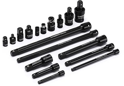 CASOMAN 18-Piece Drive Tool Accessory Set, Premium CR-V Steel with Black Phosphate Finish, Includes 1/2,3/8,1/4 Impact Universal Joint, Socket Adapters, Extensions and Impact Coupler, Professional