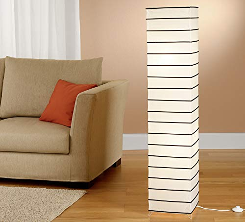 Trango 1215L Modern Design LED Reispapier Stehlampe *ASIA* Wohnzimmer Lampe in Eckig mit schwarzen Deko-Stäben 125cm Hoch incl. 2x E14 LED Leuchtmittel als Wohnzimmer Deko Lampenschirm Stehleuchte