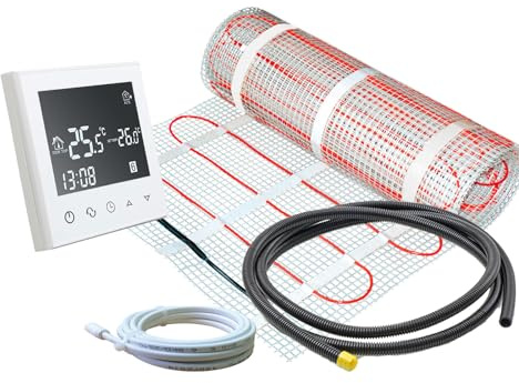 ew direkt Komplett-Set elektrische Fußbodenheizung SunPro 160 für Fliesen, Naturstein mit Thermostat RT-50 weiß (15 m² - 0,5 x 30 m)