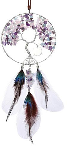 JOVIVI Traumfänger Baum des Lebens Wandbehang Dekoration Lila Rosa Blau Traumfänger Wandkunst Kristalle Hängende Ornament Schlafzimmer Dekor Traumfänger für Mädchen Kristall Geschenke für Frauen