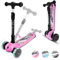 YOLEO Kinderoller Kinderscooter Dreiradscooter mit LED Räder, Reaktionsschnelle Bremsen,4 Höhenverstellbare, Faltbar Lenker, 50kg Belastbar, für Kleinkinder Jungen Mädchen, ab 3 Jahre (Rosa)