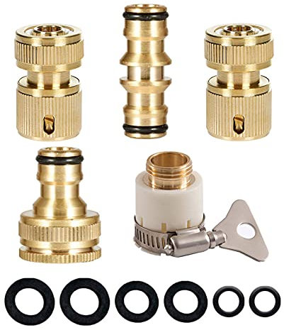 Brass Tap Hose Connector Kit - Universal Hose Fittings (3/4&1/2 inch, 2 Hose Quick Connectors, 2 Double Male Tap Connectors)