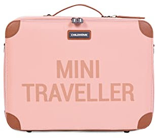 CHILDHOME, Valise Enfant, Week-end, Format Cabine, Compact, Solide, Anse pour transport, Etiquette Nom, Design, Simili Cuir, Mini Traveller Rose/Cuivre