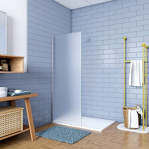 WALK IN 85x195cm Fissa Doccia vetro 6mm Satinato Opaco Barra Piatto 90cm | Anticalcare, Vetro Temperato, Cromato Lucido Telaio, Tagliabile