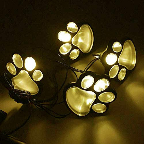 JORCEDI 4 Solarleuchten mit Hundepfotenabdruck, Gartenstatue, Laterne, LED-Pfad, 7,6 cm, Licht für Garten, Terrasse, Hof, Dekoration, Gehweg, Beleuchtung (warmweiß)