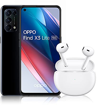 OPPO Find X3 Lite Noir + OPPO Enco Air Bluetooth, Smartphone 5G, 8Go RAM + 128Go, Écran AMOLED 90Hz 6,4, Snapdragon 765G, 4 Capteurs Photo, Charge Rapide 100% en 35min, 4300mAh [version FR]