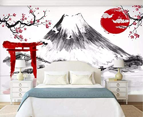 MUNXIN WALLPAPER Papier Peint Panoramique Japon Mont Fuji Style D'Encre De Fleur De Cerisier Poster Tapisserie Mural Personnalisé 3D Pour Salon Chambre Décoration Murale
