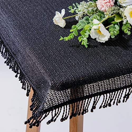 Gartentischdecke mit Fransen | Schwarz - Eckig - 130x220cm | Weichschaum-Tischdecke | Schaumdecke | Klassik-Outdoor-Decke | rutschfest | wetterbeständig