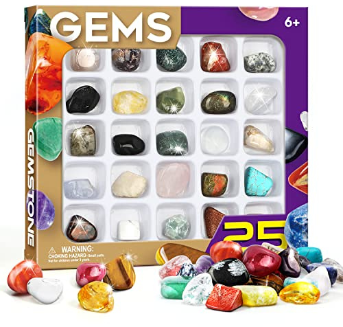 Byncceh 25-teiliges Edelsteine Set für Kinder – Mit echten Edelsteinen und Kristallen, Lernspielzeug & Sammlerset mit Steinen zum Entdecken – Perfekt für Sammler & kleine Entdecker