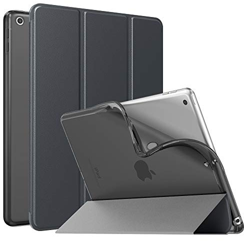 MoKo Hülle Kompatibel mit Neu iPad 9./8./7. Generation (2021/2020/2019), iPad 10,2 Zoll Hülle mit Ständer, TPU Transluzent Matt Rückseite Cover mit Auto Schlaf/Aufwach Funktion, Raum Grau