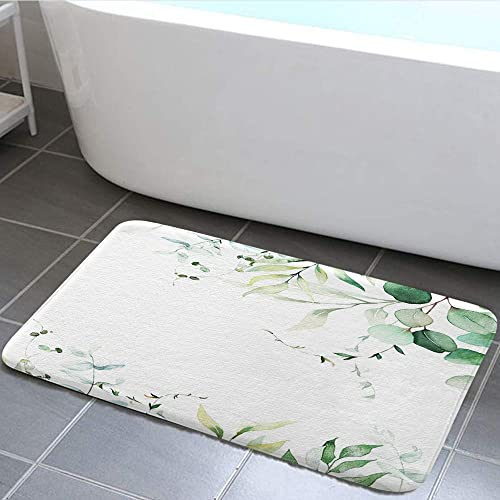 Dongbei Badematte, grüne Blätter, Aquarellpflanzen, Eukalyptus, organisch, grün, botanisch, ästhetisch, Stoff, wasserdicht, Heim, Badezimmer, Schlafzimmer, Küche, Dekor-Teppich, Weiß, Grün