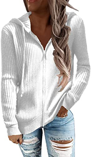 GRMLRPT Felpe con Cappuccio Donna Hoodies Manica Lunga Sweatshirt Giacca Sportiva Zip Cappotto con Cerniera Autunno Inverno Outwear Casual(Bianco,L)