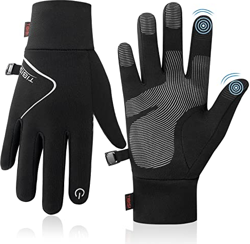 Fahrradhandschuhe Kinder Winter, Warme Softshell Winterhandschuhe Touchscreen, Outdoor Sport Skihandschuhe Thermohandschuhe Fäustlinge, Kids Winddicht Reithandschuhe Laufhandschuhe, Schwarz 6-8 Jahre